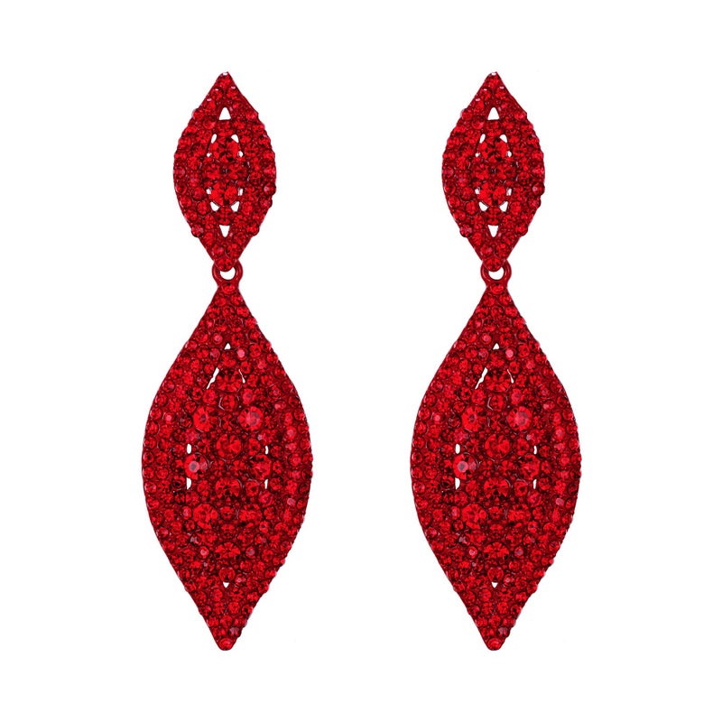Flyonce Clip On Earrings for Women, Glitter Rhinestone Crystal Wedding Bridal Clip-on Drop Dangle Earring for Non Pierced Ears Red Red-Tone - Image 1